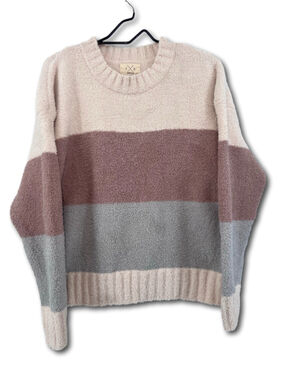 TS Women's Chenille Stripe Sweater Ivory Mauve Gray Woman’s Size Medium Cozy
